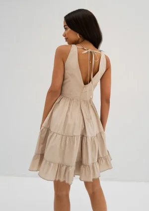Liya - Beige tiered mini dress