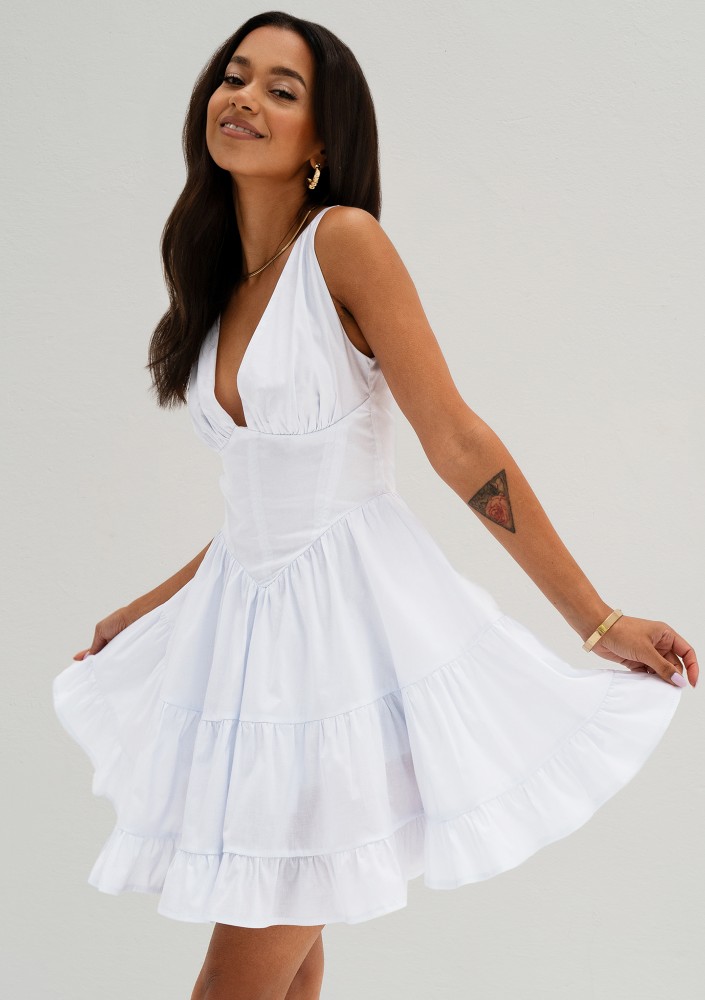 Liya - White tiered mini dress