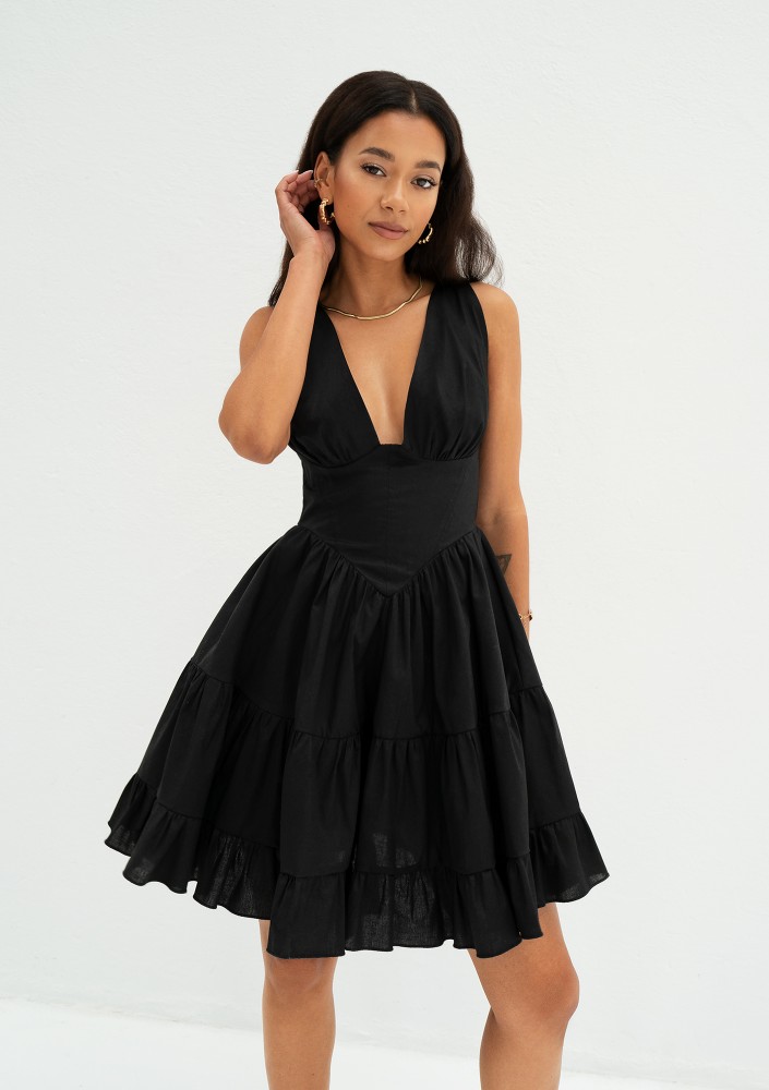 Liya - Black tiered mini dress