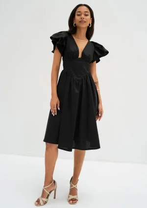 Nelly - Black midi dress with frilled sleeves