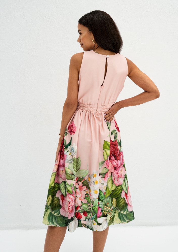 Rozalia - Powder pink floral border midi dress