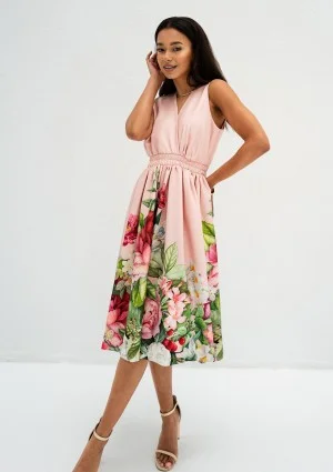 Rozalia - Powder pink floral border midi dress