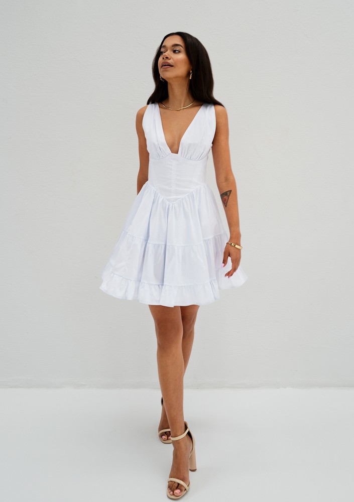 Liya - White tiered mini dress