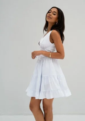 Liya - Biała sukienka bawełniana z gorsetową wstawką i przeszyciami