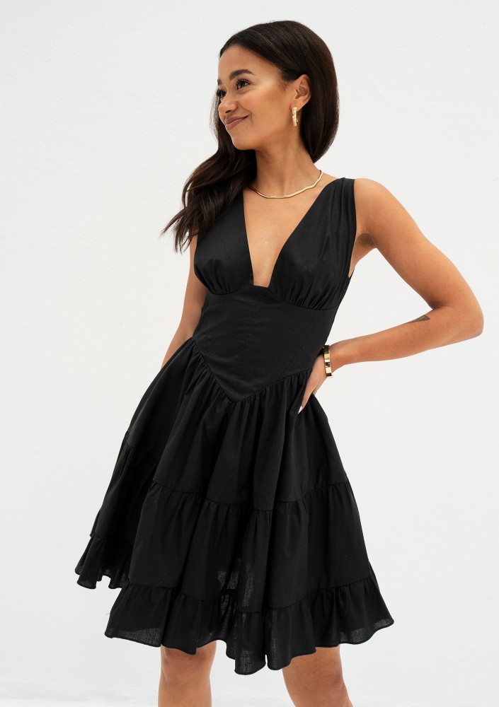 Liya - Black tiered mini dress