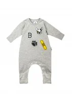 Melange grey long sleeved romper with dog patches