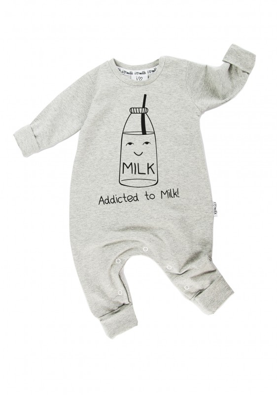 Grey melange long sleevesd romper "milk addicted"