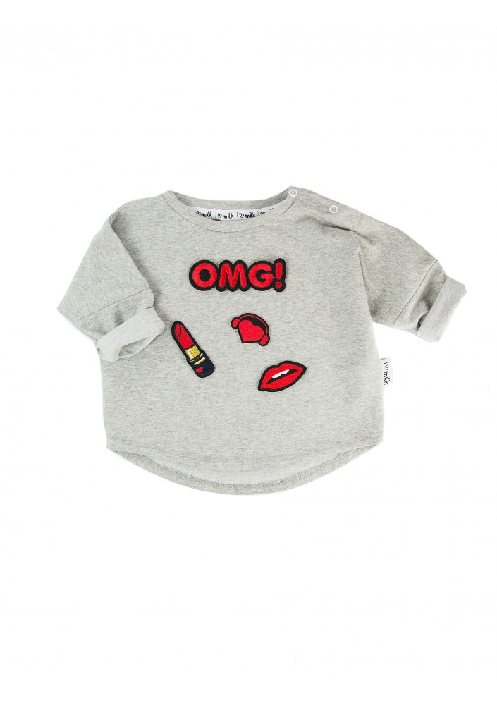 Grey melange kids sweatshirt "omg patches"