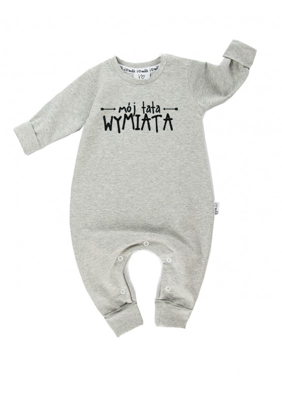 Romper dziecięcy z długim rękawem "mój tata wymiata" Szary Melanż