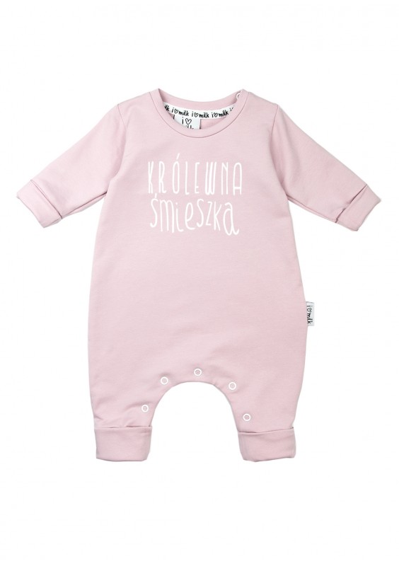 Powder pink long sleeved romper "królewna śmieszka"