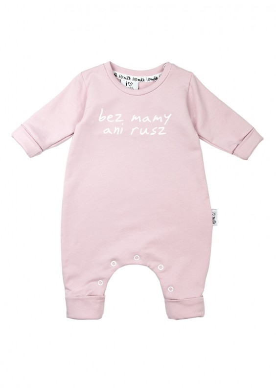 Powder pink long sleeved romper "bez mamy ani rusz"