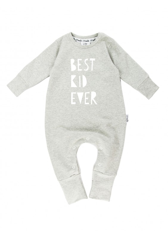 Rampers dziecięcy z długim rękawem "best kid ever" Szary Melanż