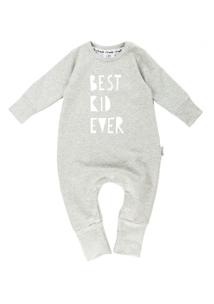 Rampers dziecięcy z długim rękawem "best kid ever" Szary Melanż