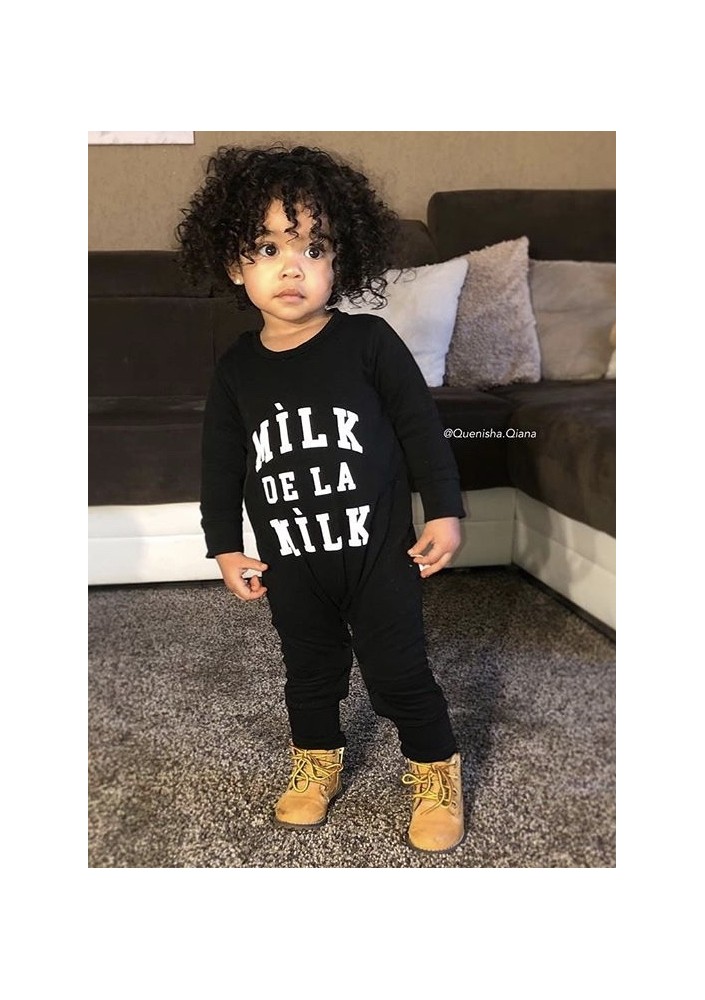 Black long sleeved romper "milk de la milk"
