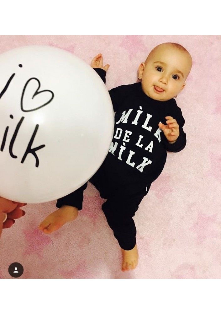 Black long sleeved romper "milk de la milk"