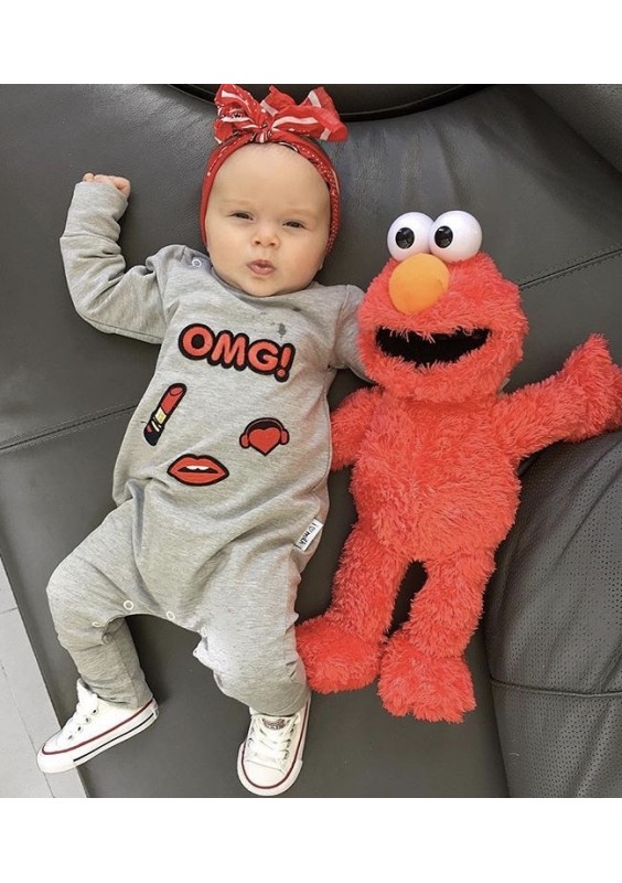 Melange grey long sleeved romper "omg patches"