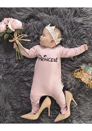 Romper dziecięcy z długim rękawem "princess" Pudrowy Róż
