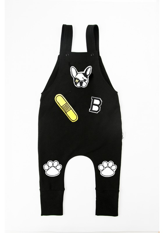 Black dungarees "dog patches"