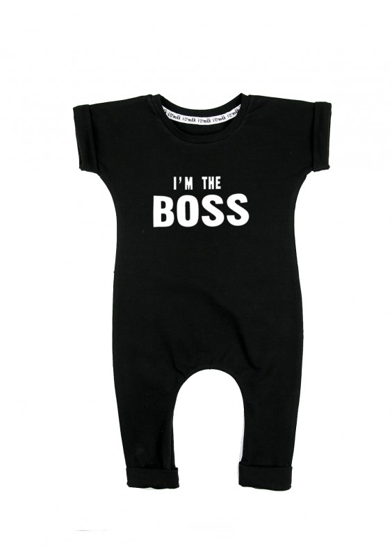 Black short sleeved romper "I'm the boss"