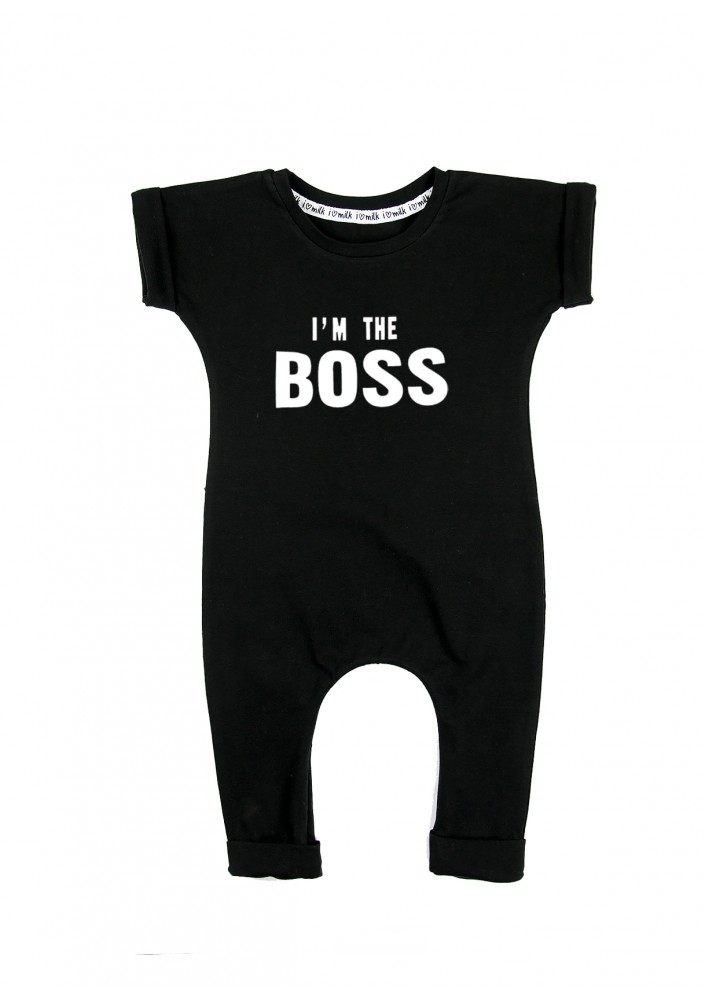Black short sleeved romper "I'm the boss"