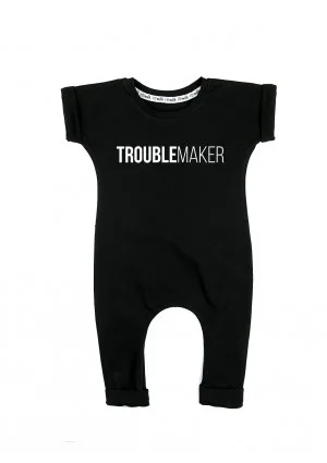 Black short sleeves romper "troublemaker"
