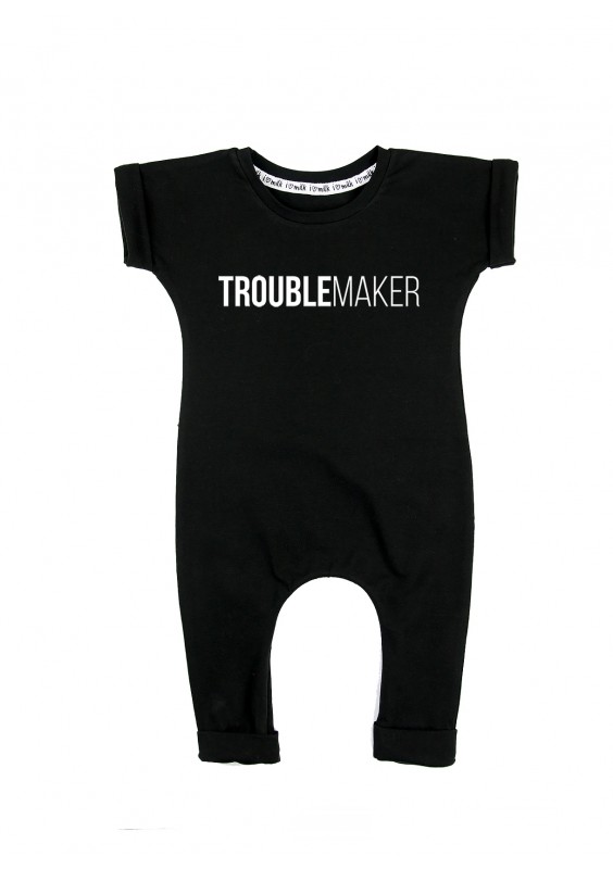Black short sleeves romper "troublemaker"