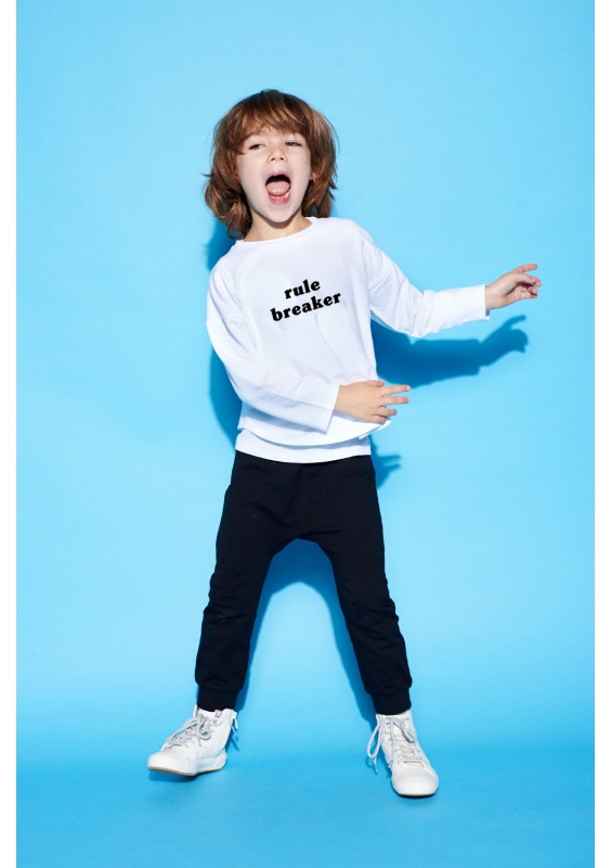 White kids sweatshirt "rule breaker"