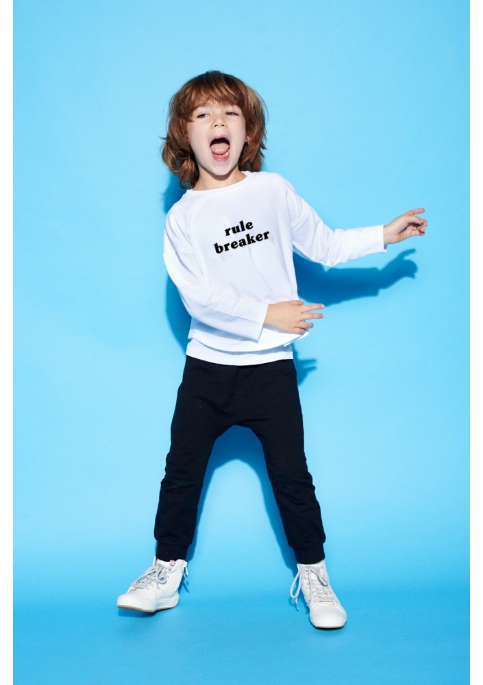 White kids sweatshirt "rule breaker"