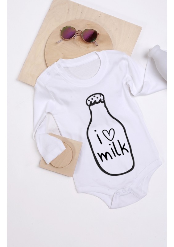 Body dziecięce "I love milk" Białe