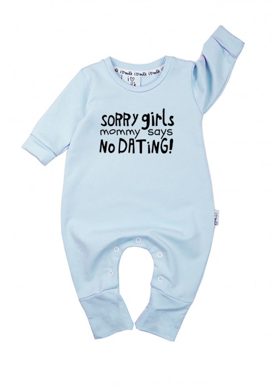 Light blue long sleeved romper "sorry girls"