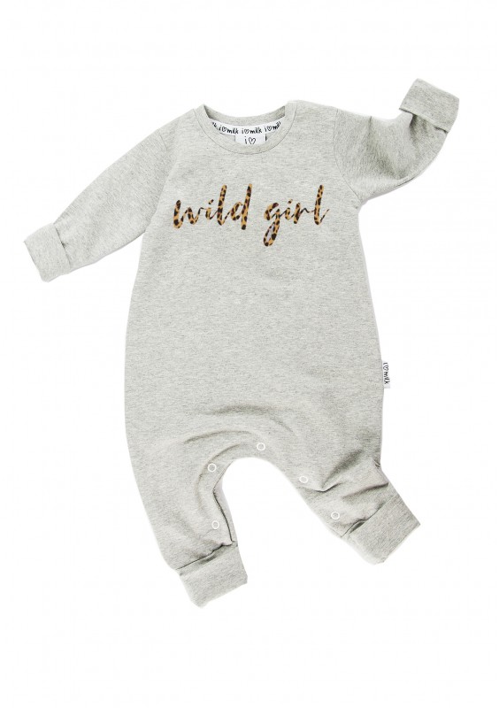 Romper dziecięcy z długim rękawem "wild girl" Szary Melanż