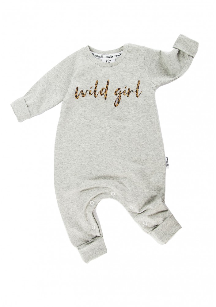 Melange grey "wild girl" long sleeves romper