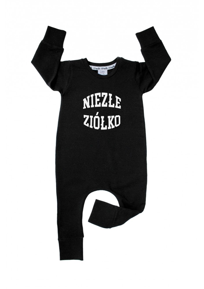 Black long sleeved romper "niezłe ziółko"