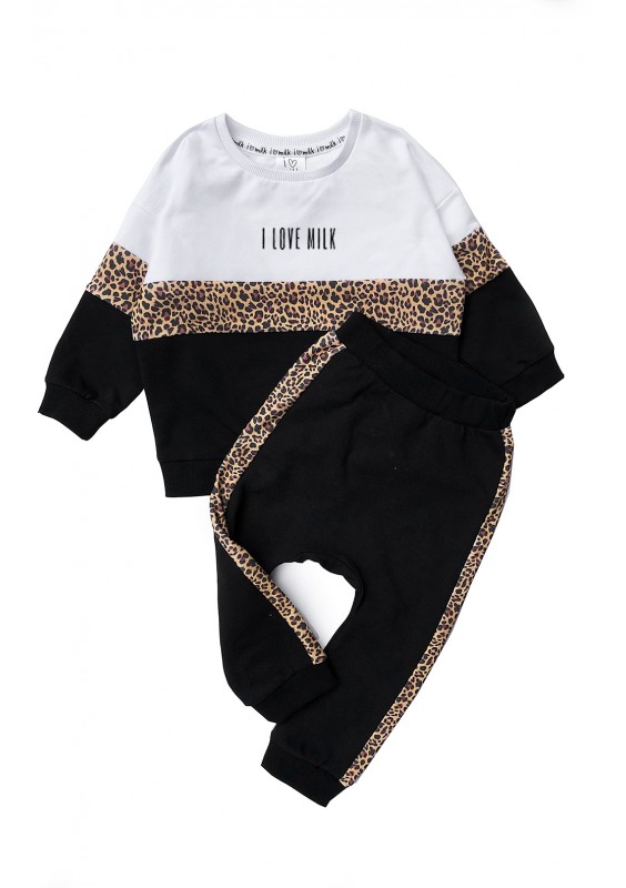 Kids trousers with leopard printed block