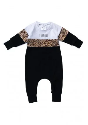 Rampers dziecięcy ze wstawką Leopard