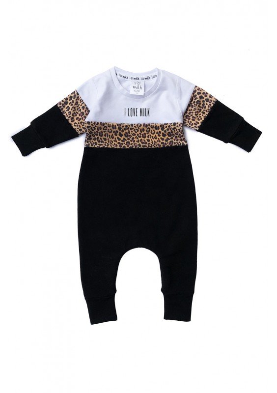 Romper with a leopard printed block