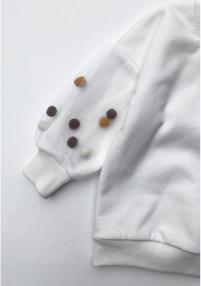 Ecru kids sweatshirt with pom poms