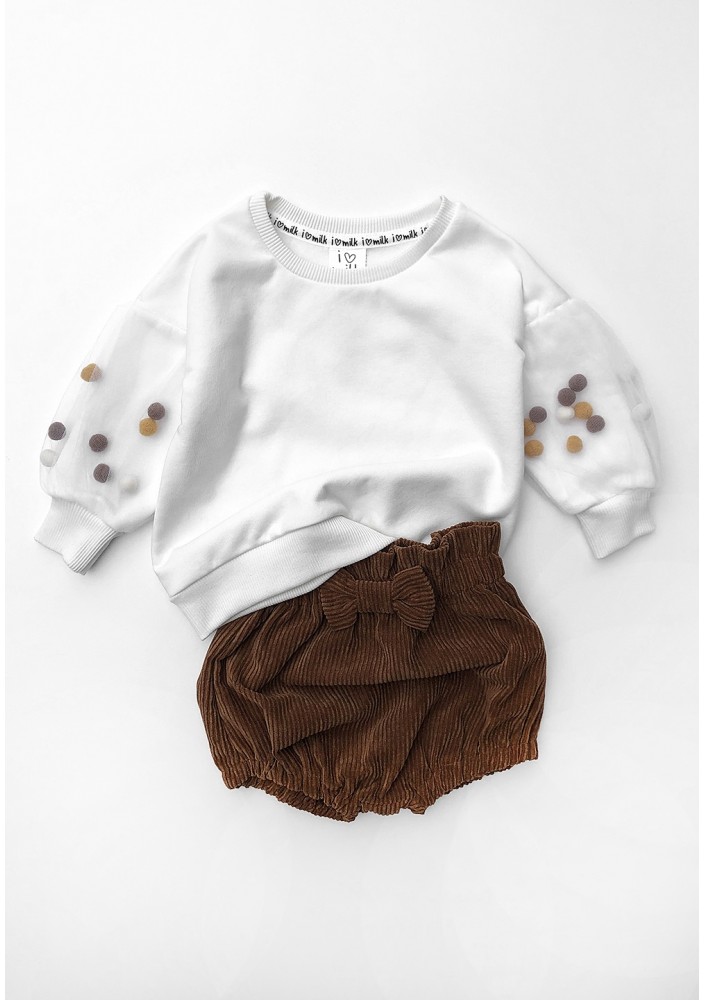 Ecru kids sweatshirt with pom poms