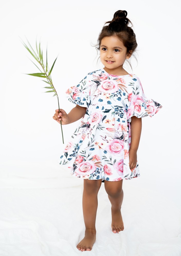Spring flower printed kids dress