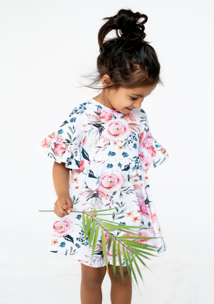 Spring flower printed kids dress