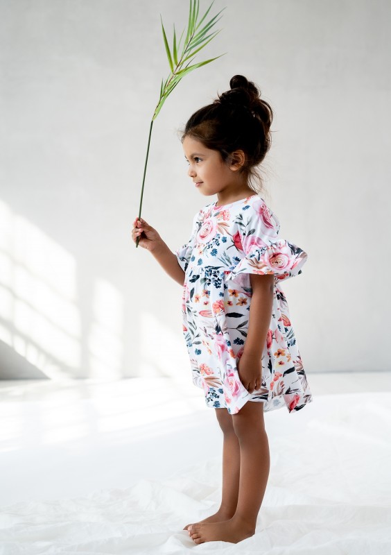 Spring flower printed kids dress