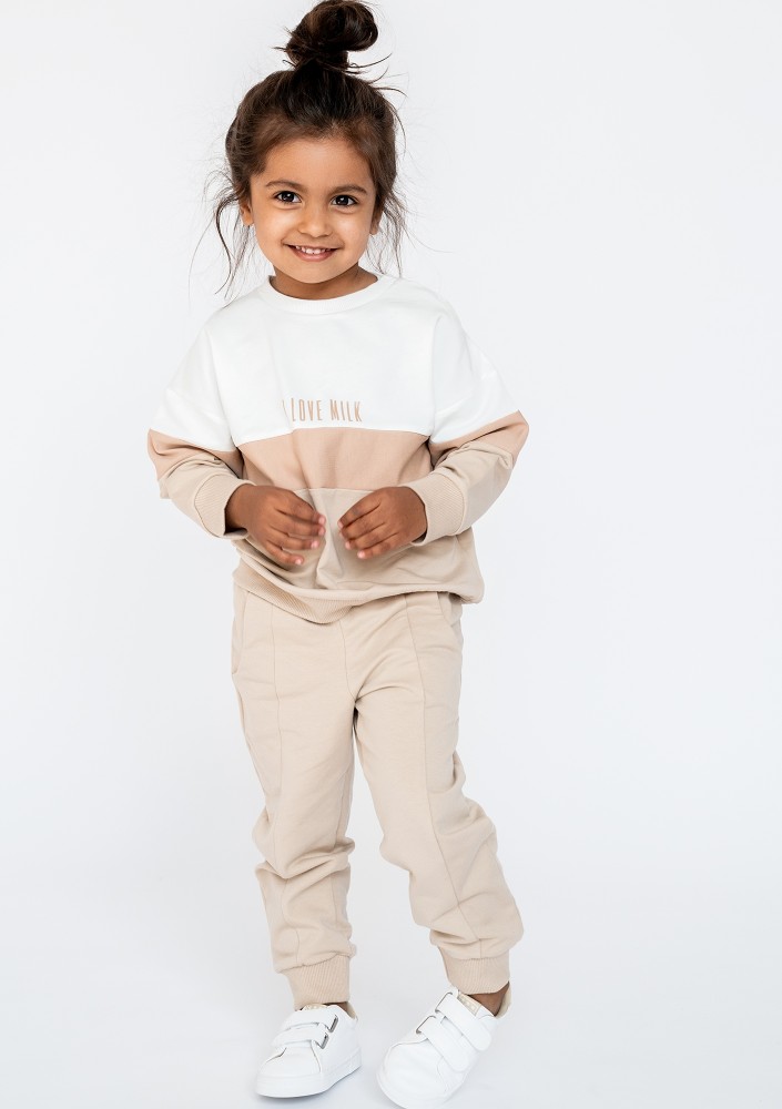 Beige cotton kids sweatpants