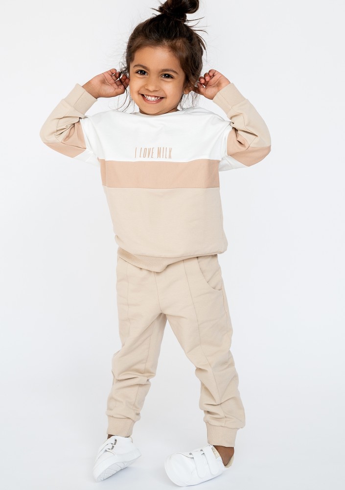 Beige cotton kids sweatpants