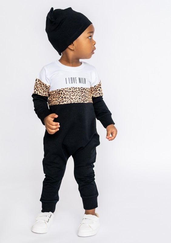 Romper with a leopard printed block