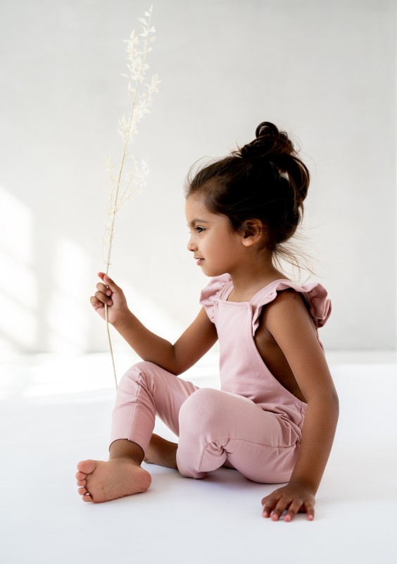 Powder pink frilly suspender dungaress