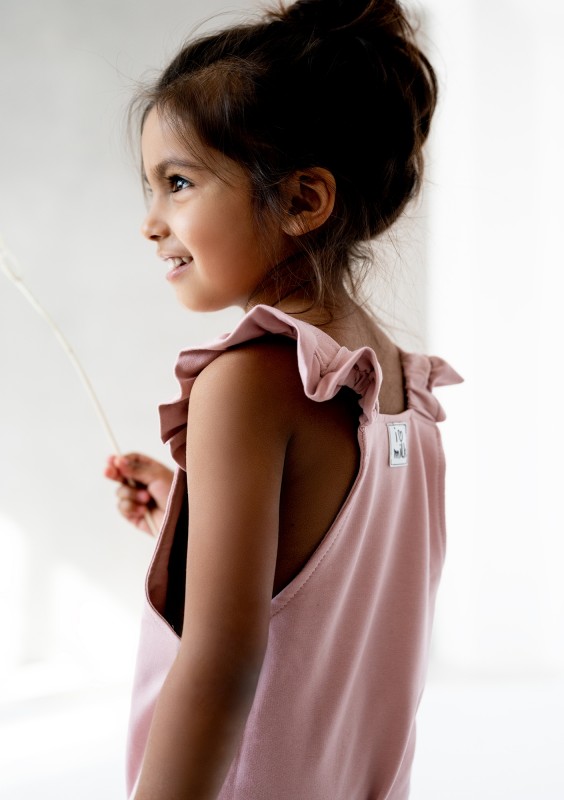 Powder pink frilly suspender dungaress