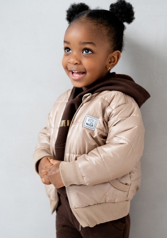 Kids beige quilted bomber jacket