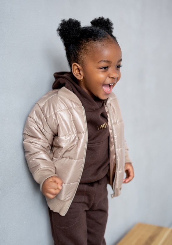 Kids beige quilted bomber jacket