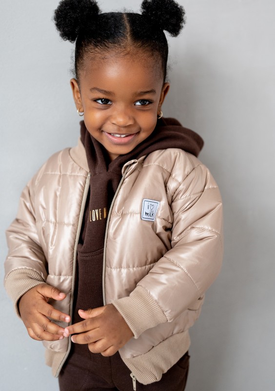 Kids beige quilted bomber jacket
