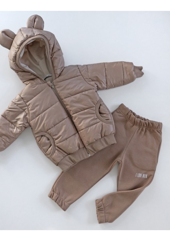 Beige lightweight jacket with hood & teddy ears